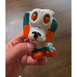 Vintage Ceramic Dog Figurine With Orange & Teal Accents